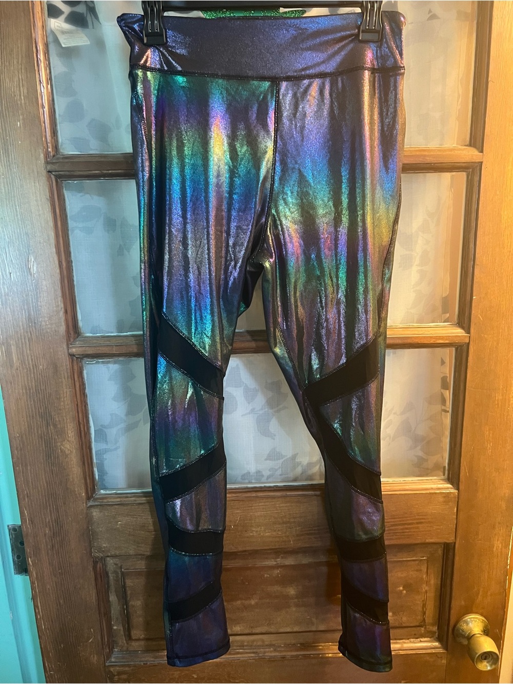 Holographic Rainbow Womens Leggings - Iridescent Purple